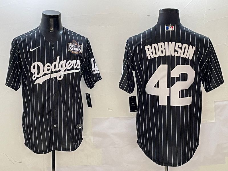 Men Los Angeles Dodgers #42 Robinson Black Stripe Jointly Name 2025 Nike MLB Jersey style 4